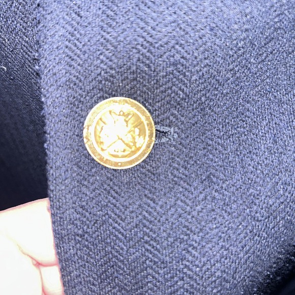 Jos A. Bank Tailored Fit Navy Herringbone Blazer 43R Gold Buttons Preppy Dad - Picture 2 of 16